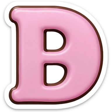 “Single pink bubble letter D, white outline, bottom dipped in chocolate with pink frosting drizzle, kawaii style, glossy, soft shading, clean outline, transparent background, Discord emoji size” sticker