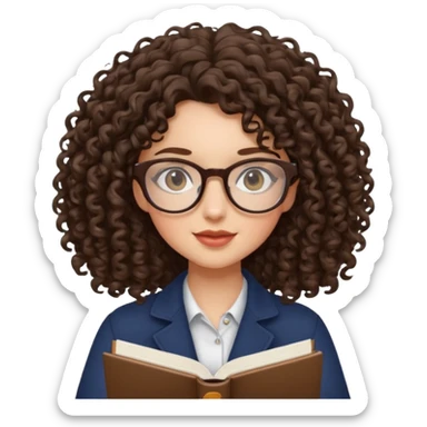 beautiful brunette girls with curly hair and glasses studying sticker