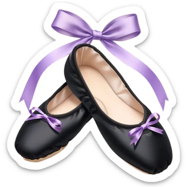 cinematic-realistic-ballet-shoes,-soft-satin-black-pointe-shoes-with-delicate-ribbons,-resting-gently-on-a-polished-wooden-floor,-subtle-creases-in-the-fabric,-glowing-under-the-warm-golden-light-of-a-rehearsal-studio,-evoking-ele sticker