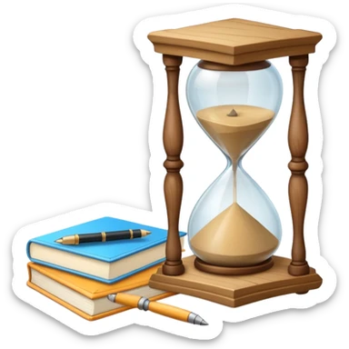 hourglass next to a notebook sticker