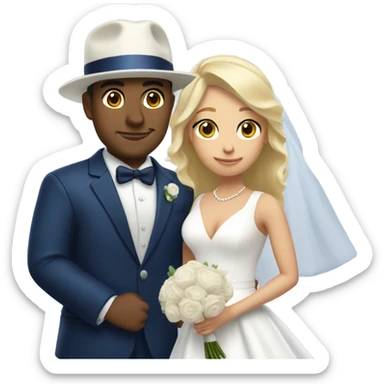 Puerto rican beard short hair with blue hat and navy blue suit getting Married with blond long hair girl with white  wedding dress  sticker