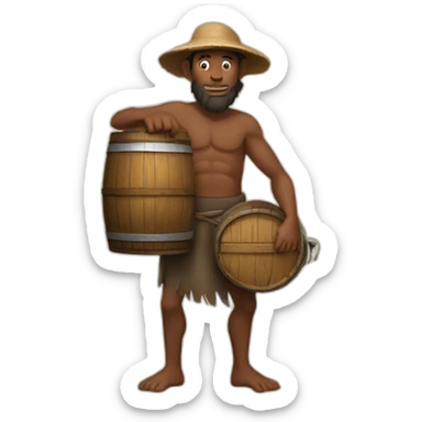 primitive man holds a barrel of oil in his hands sticker