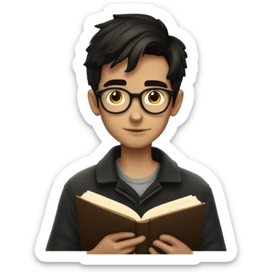 dark haired boy no glasses reading harry pott sticker