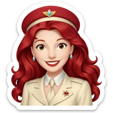 LaVerne Andrews from The Andrews Sisters with long dark red hair, ivory outfit sticker