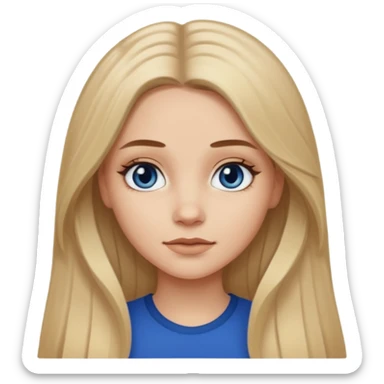 white long dark blonde hair girl with darker roots in her hair middle part and dark blue eyes that's not really tan but not pale sticker