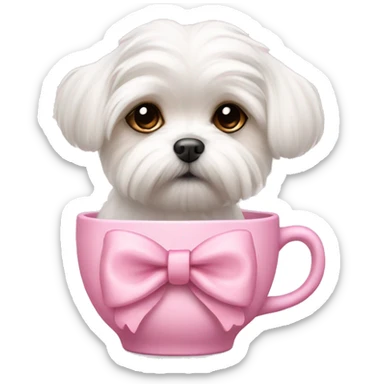 Tea cup Maltese wearing a pink bow sticker