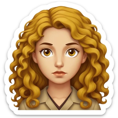 "- Nữ
- 30 tuổi
- Da vàng
- Tóc xoăn nhẹ màu nâu, dài 
- Mặt nghiêm túc
" sticker