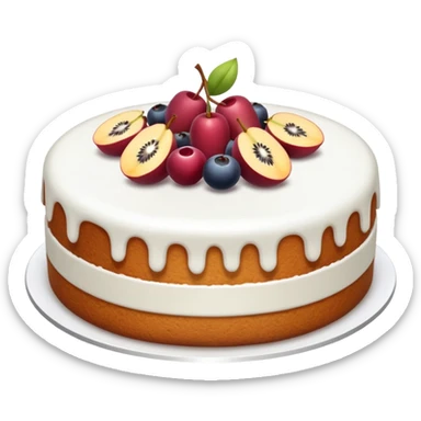 white fruit cake with visible fruit pieces, simple, clear sticker