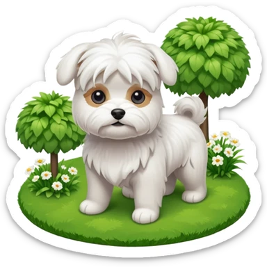 Maltese dog in a garden isometric sticker