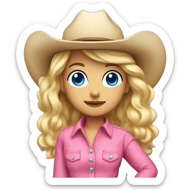 Blonde cowgirl, waist up, blue eyes, pink outfit  sticker
