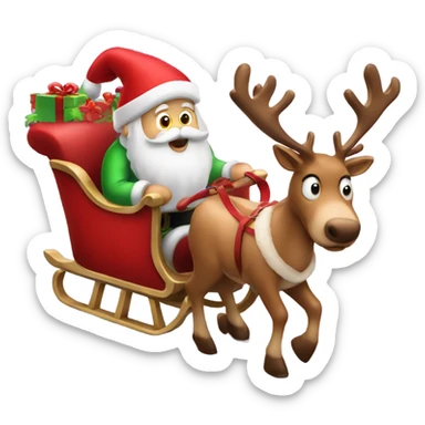Reindeer Santa pulling a Santa reindeer sleigh sticker