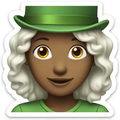 smiling girl- skin white- hair brown - in green top hat sticker