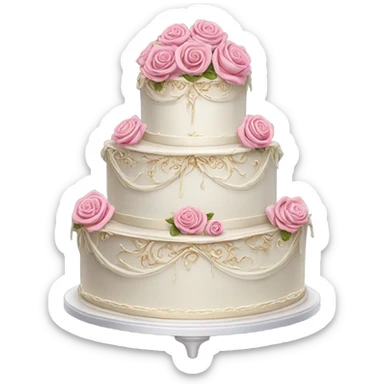 wedding cake very ornate with pink roses realistic  sticker