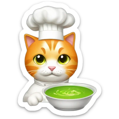 orange and white cat wearing chef hat cooking glowing green soup sticker