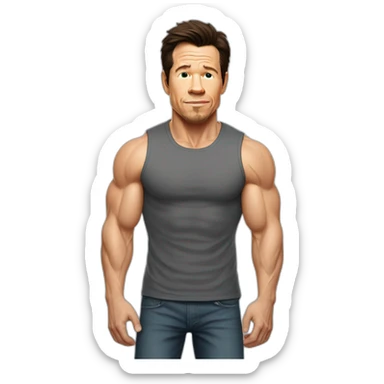 mark wahlberg cartoon wearing muscle tee sticker