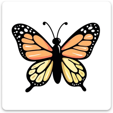 colorful butterfly, playful crayon doodle style, simple and childlike, centered on white sticker