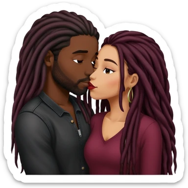 Dark Wine colored hair Latina long hair, kissing black guy with dreads sticker
