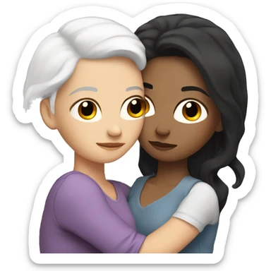 Lesbians cuddling. Both have long black hair and white skin. sticker
