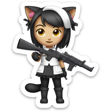 maid catgirl with gun sticker