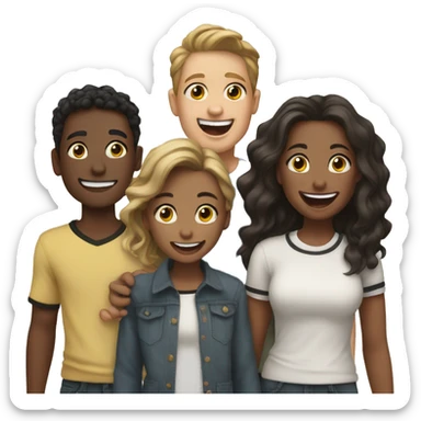 team of 4 friends 2 girl and 3 boys laughter sticker