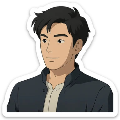 ghibli style portrait of a black haired handsome Chinese man sticker