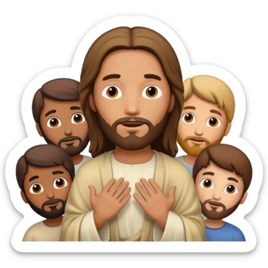Jesus and his twelve disciples gathered around him sticker