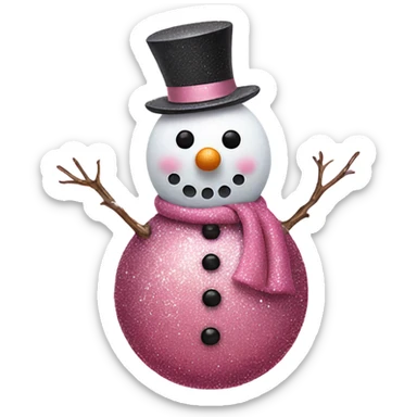 Rose pink snowman with glitter  sticker