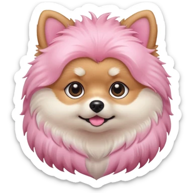 cute fluffy pomeranian dog emoji, pastel pink style, big shiny eyes, kawaii, soft lighting, simple clean icon, transparent background, twitch emote sticker