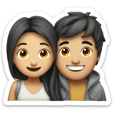 Cute Asian couple (girl with wavy long hair guy with short straight hair) excitedly traveling  sticker