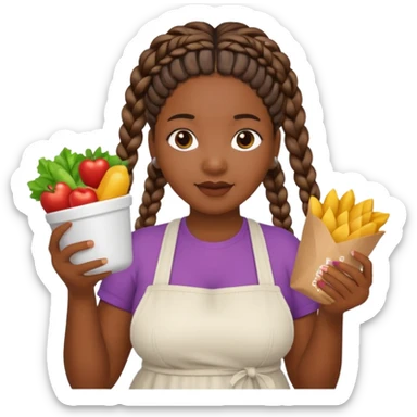 Medium dark skin tone girl with braids plus size with food sticker