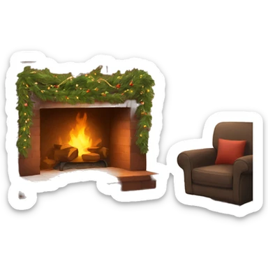 Brown fireplace with pine garland sticker