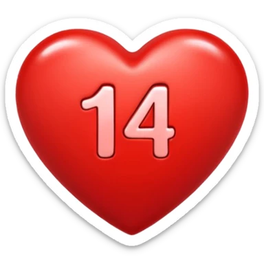 the number "14" in a red heart sticker