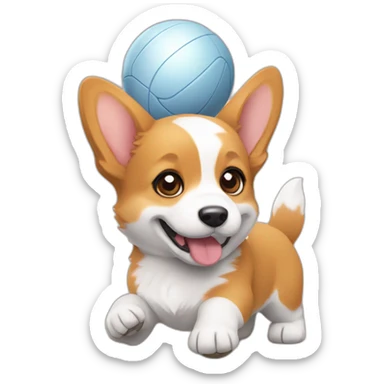 Corgi Puppy Playing with a ball sticker