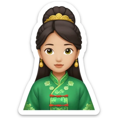 Asian girl wearing green traditional Chinese clothes sticker