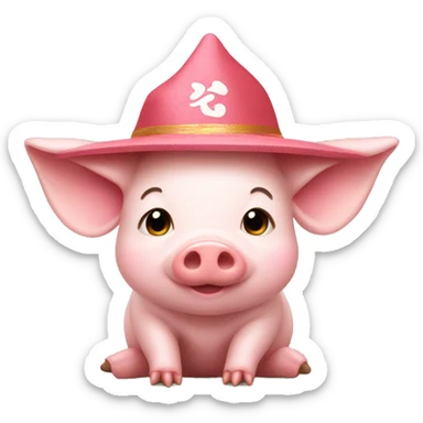 piglet with japanese hat  sticker