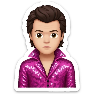 Harry Styles from One Direction with light skin, dark brown hair, dark pink sequin outfit sticker