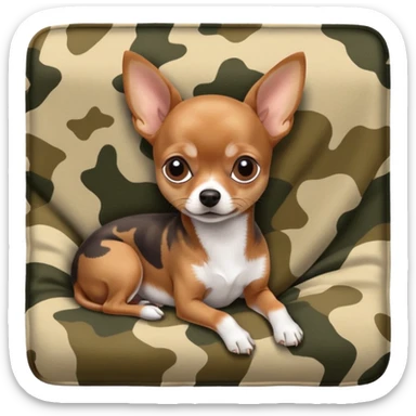 Min-Pin Chihuahua curled up on a camo blanket, small and alert sticker