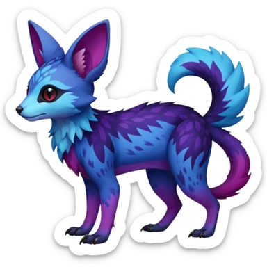 Feral Rare realistic edgy black-blue-burgundy-violet-gradients pretty beautiful handsome gorgeous aesthetic colorful vibrant Vernid-Trico-species-Fakemon-creature by LiLaiRa, random markings, tufted ears, full body sticker