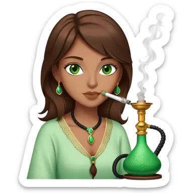 Person with hookah brown hair green eyes with less tan skin darker and longer hair sticker