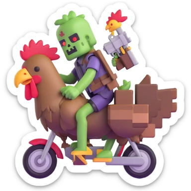 baby Minecraft zombie holding a gun while riding a chicken sticker