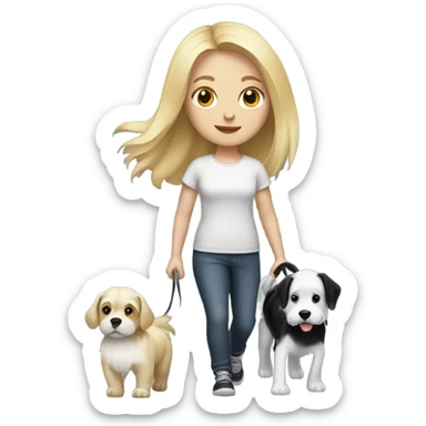 Blond hair white Girl walking a black white dog sticker