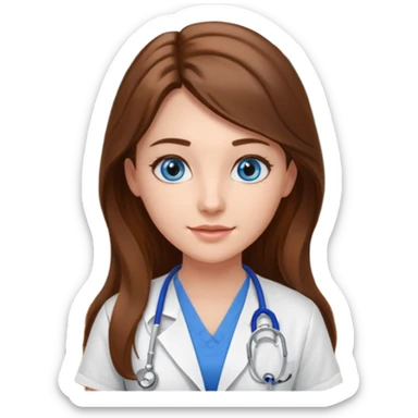 pretty female nursing student with long brown hair, blue eyes inside a classroom at university sticker