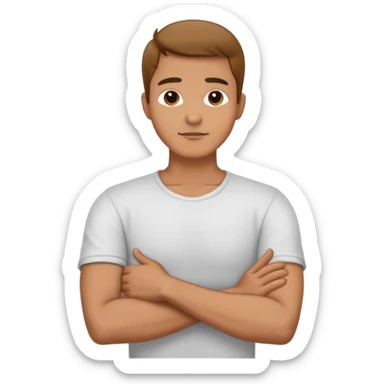 man standing holding his neck with his arms crossed over chest sticker