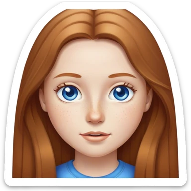 IOS emoji A girl with long light brown hair,white skin, blue eyes, freckles in IOS emoji style sticker
