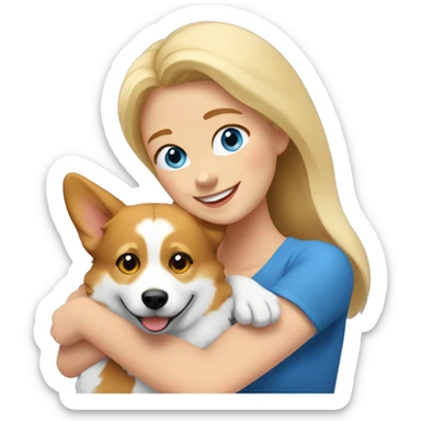 Blue eyed blond woman hugging corgi happily sticker