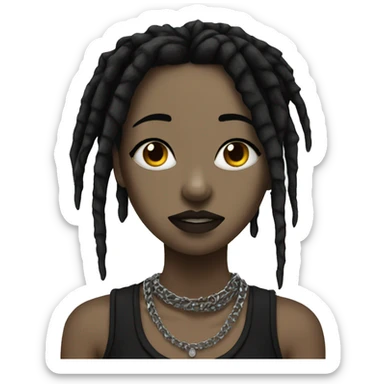 Emo girl with nose piercing, black dreads, and spiked necklace sticker