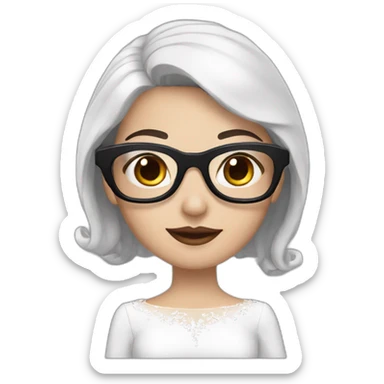 a white bride with black hair and  glasses and a long sleeves sticker