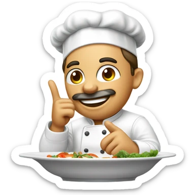 Chef kissing fingers over dish sticker