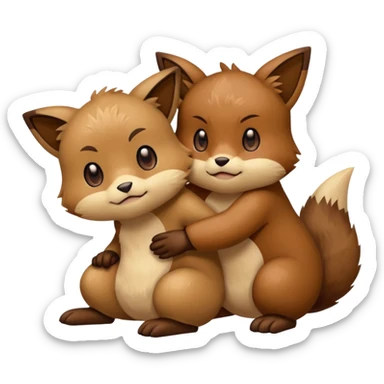 2 friendly pokemans one fell down and the other is helping the other get up  sticker