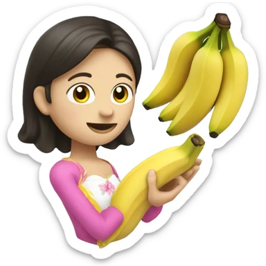 un mono comiendo una banana con pollera rosa sticker